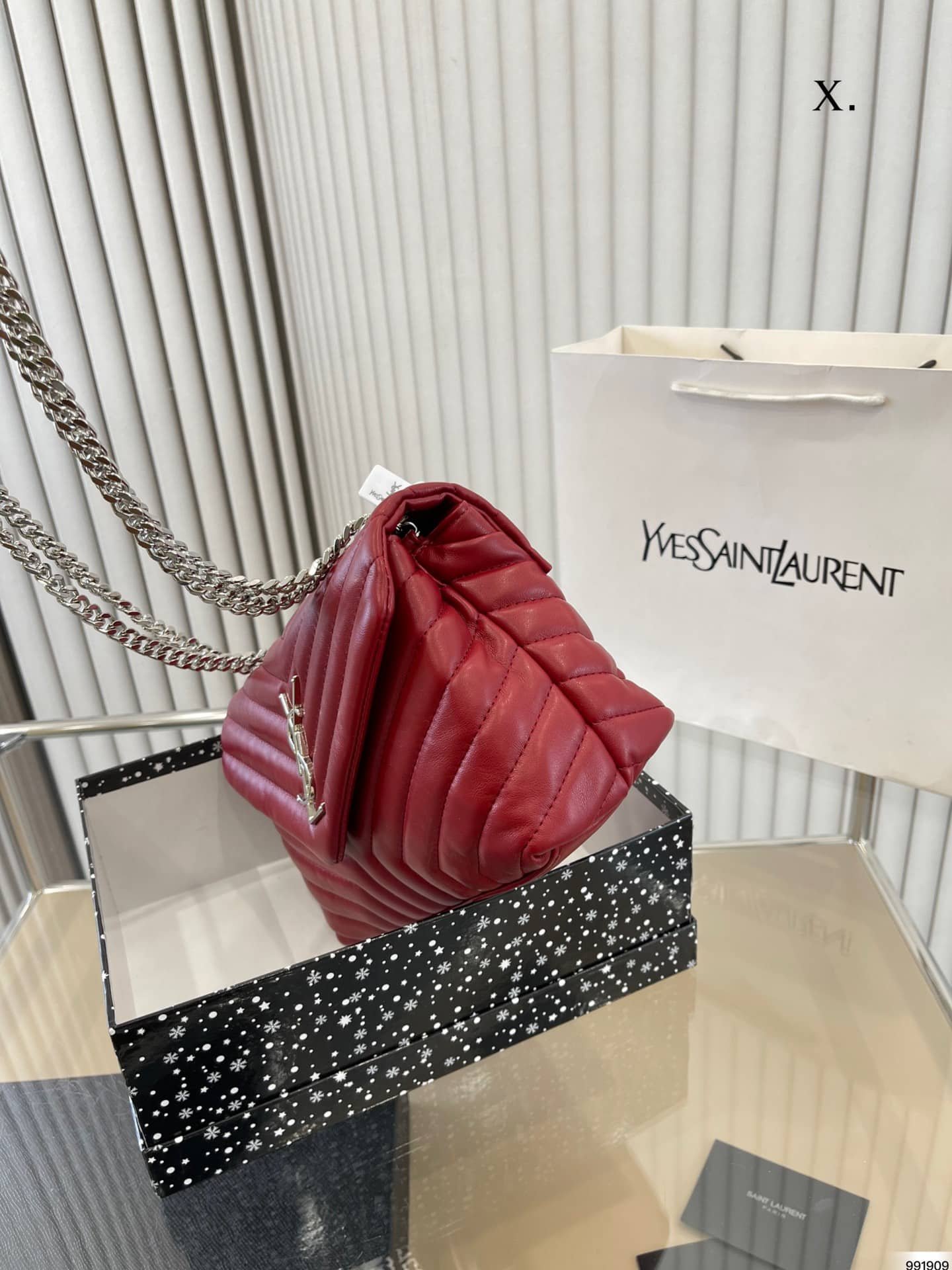 Sa1nt Lau*nt Loulou Small Chain Bag In Quilted “Y” Leather Wine Red