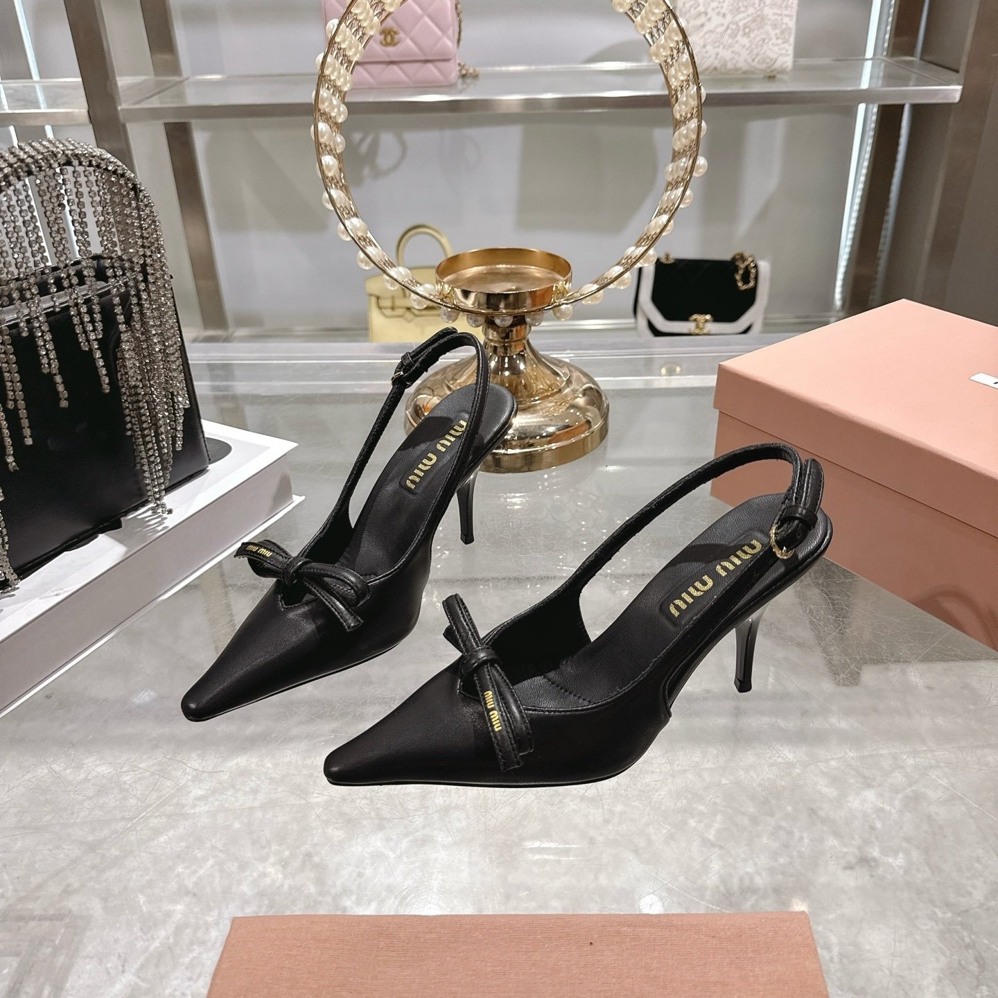 Miu Miu Leather Slingback Pumps With Bow Black 5I474E 79N F0002 F 105
