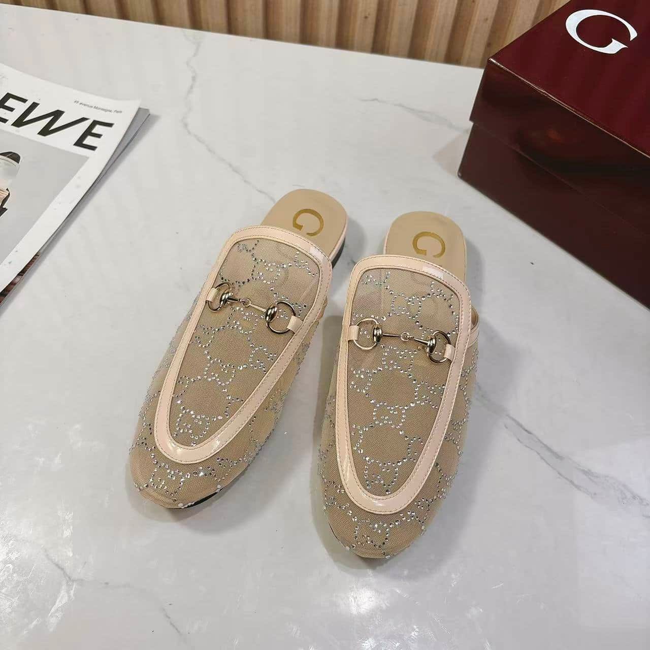 Gvc*1 Women Gg Crystal Princetown Slipper Beige ‎835484 Faeq0 9941
