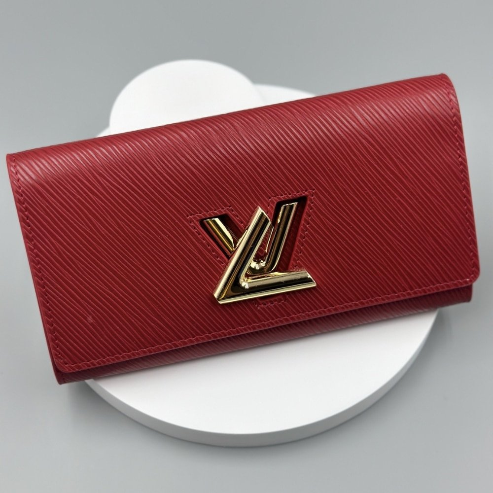 L0vis Vvtt0n Coquelicot Epi Leather Twist Wallet Red 19Cm