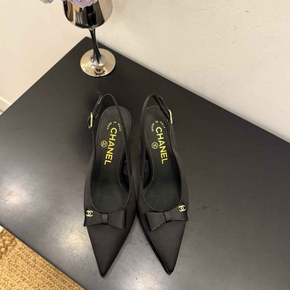 Ch**el Slingback Satin Fabric Black G46547 B20974 94305