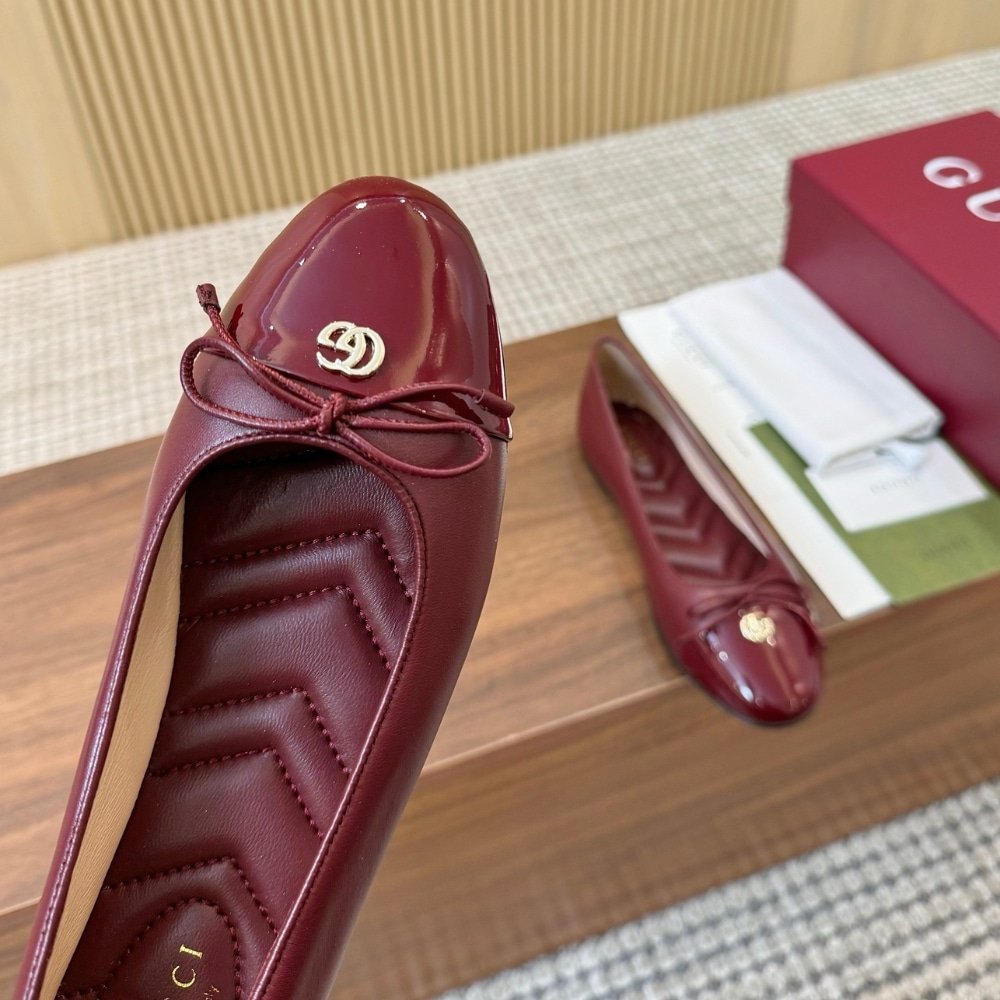 Gvc*1 Women Ballet Flat With Double G Red Leather ‎835805 Bnc80 6207