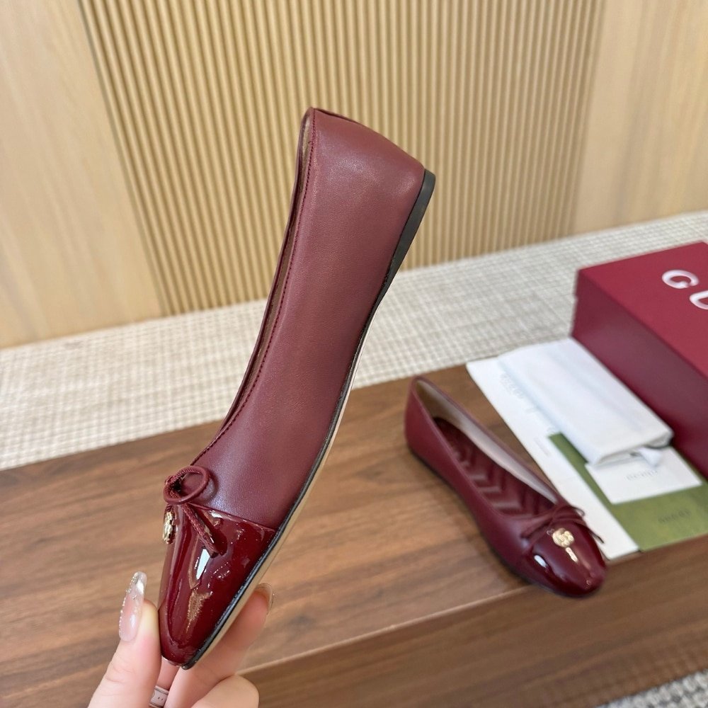 Gvc*1 Women Ballet Flat With Double G Red Leather ‎835805 Bnc80 6207