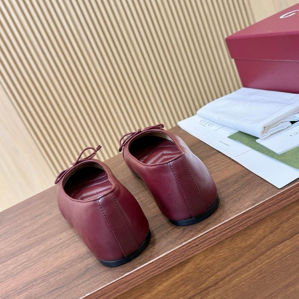 Gvc*1 Women Ballet Flat With Double G Red Leather ‎835805 Bnc80 6207
