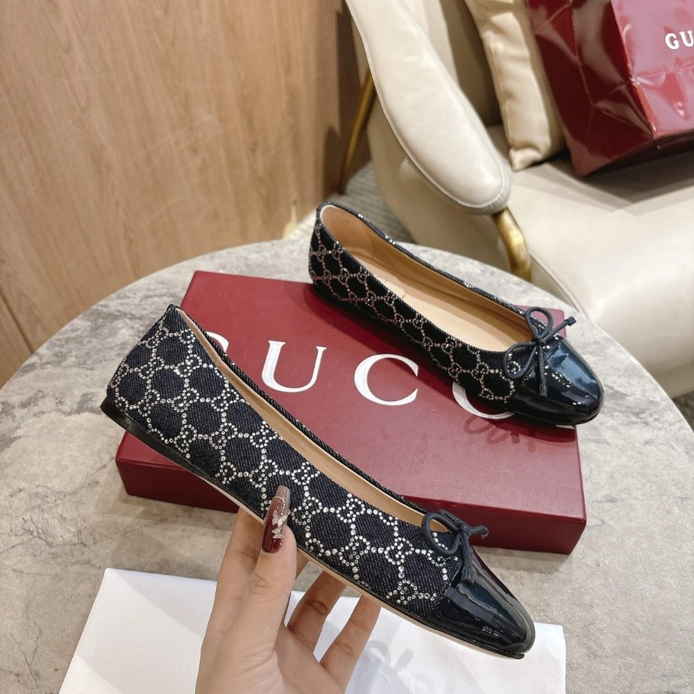 Gvc*1 Women Gg Crystal Ballet Flat Dark Blue 840754 Faeue 4052
