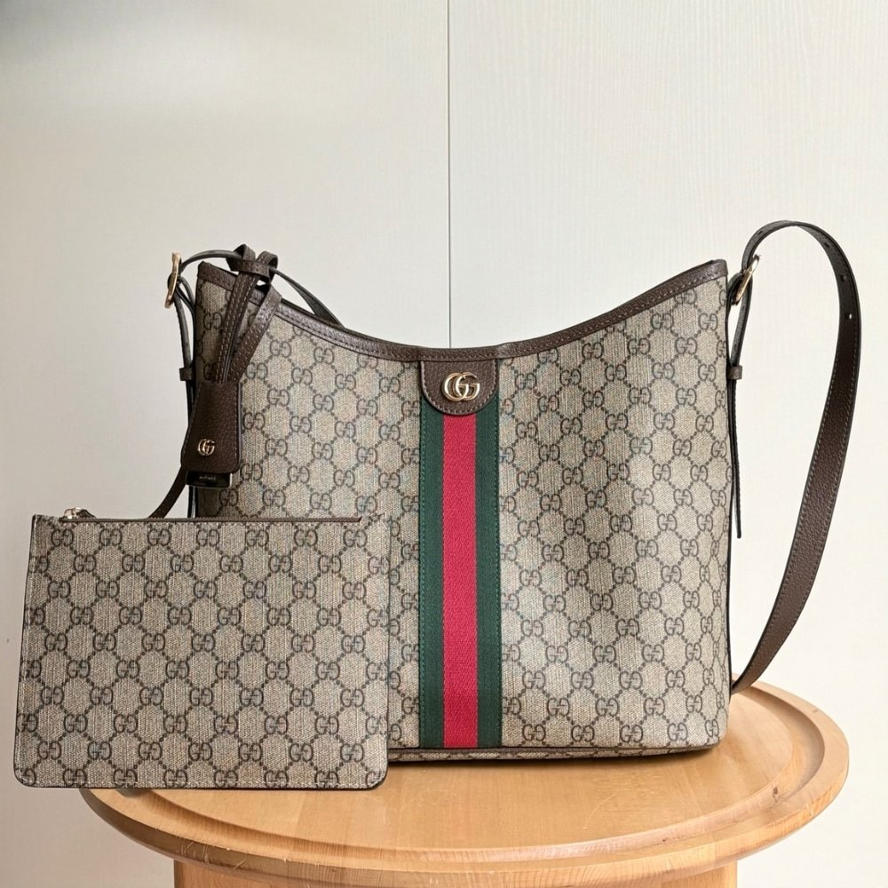 Gvc*1 Ophidia Large Shoulder Bag Beige And Dark Brown 33Cm ‎836871 Fae0K 9853