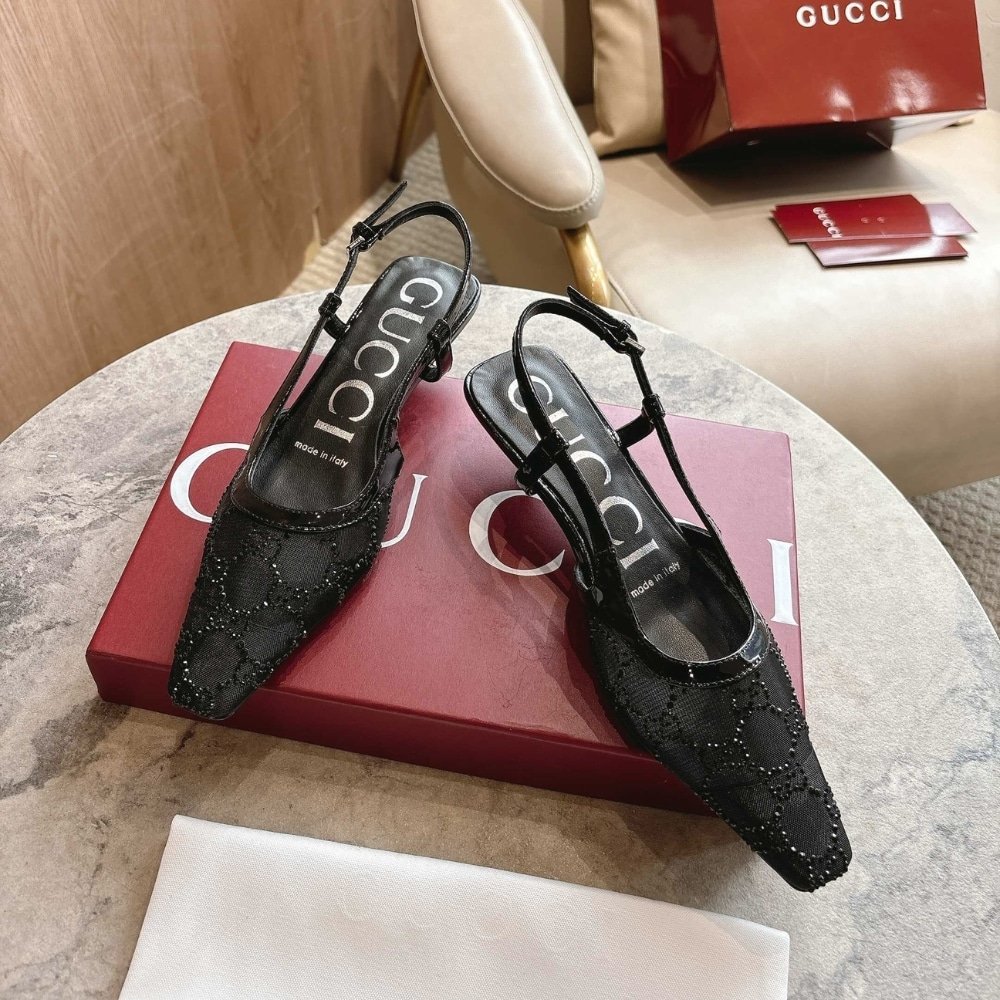 Gvc*1 Women Gg Crystal Slingback Pump Black Mesh ‎840728 Faeq0 1046