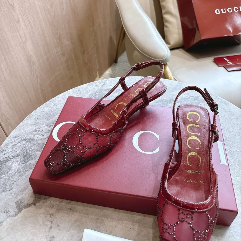 Gvc*1 Women Gg Crystal Slingback Pump Red Mesh ‎‎674668 Faeq0 6255