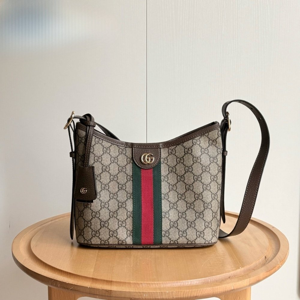Gvc*1 Ophidia Small Shoulder Bag Beige And Dark Brown 23Cm 836872 Fae0K 9853