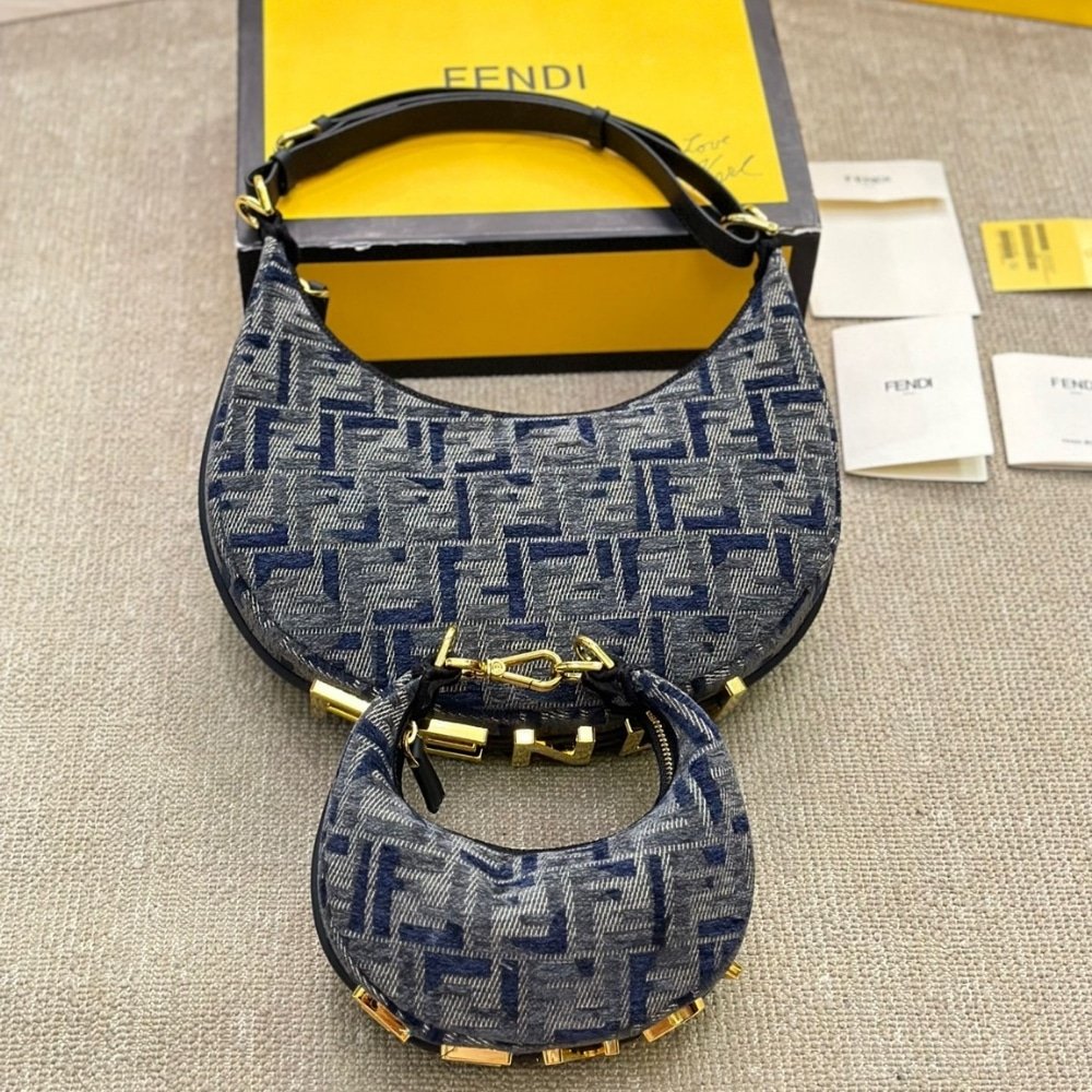 F**di F**digraphy Small Dark Blue Ff Chenille Bag 30Cm 8Br798Asu0F1Pqm