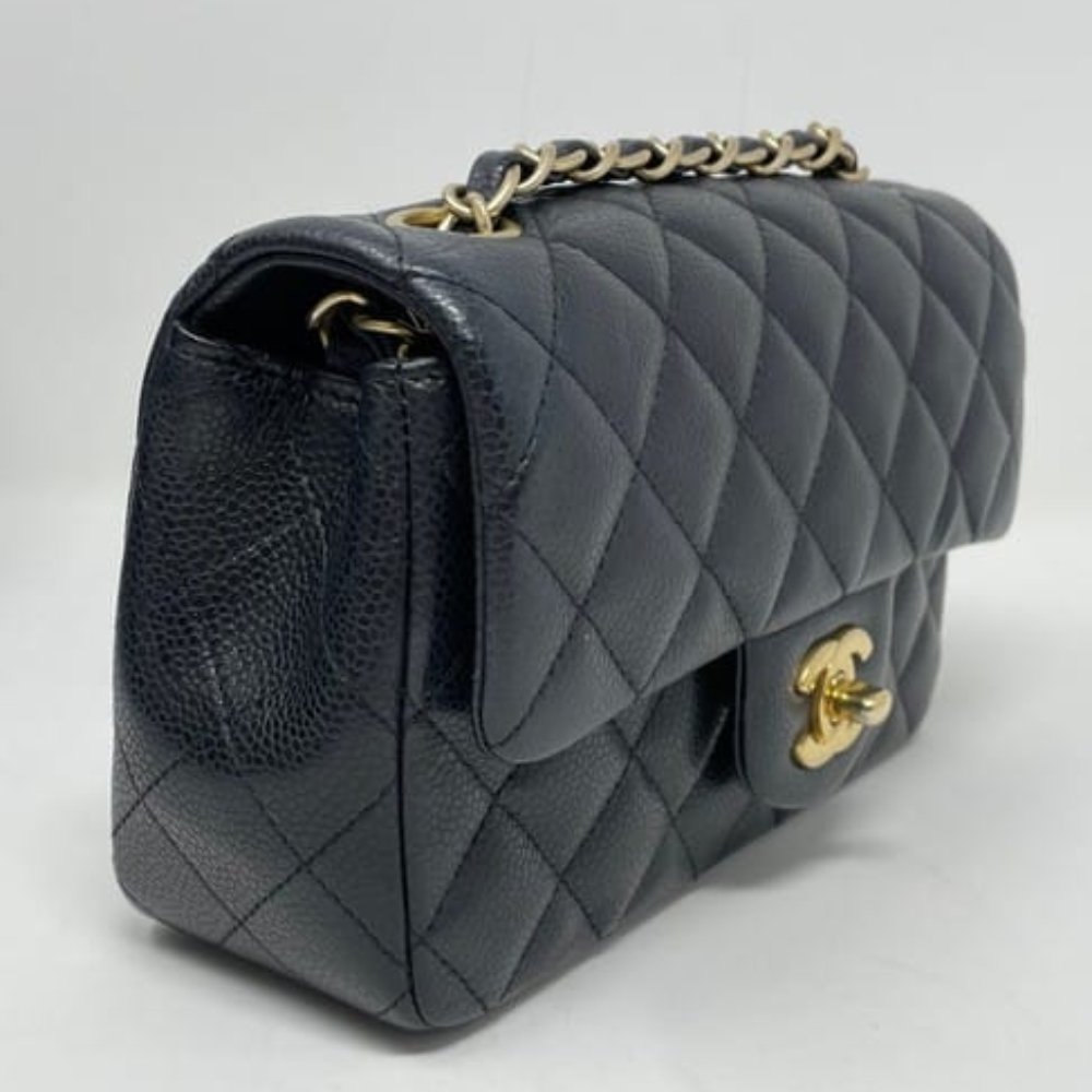 Ch**el Mini Classic Handbag Gold Tone Metal Black 20Cm A69900 Y04059 94305