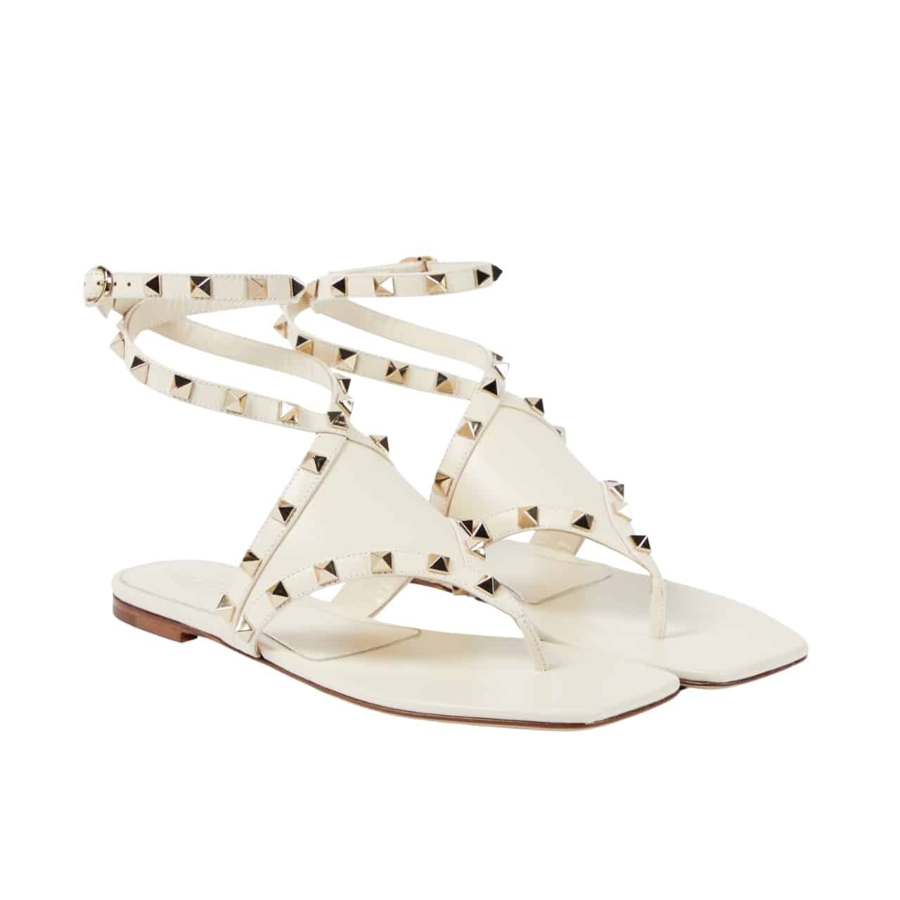 Va1e*ntin0 Garavani Rockstud Thong Sandals Light Ivory