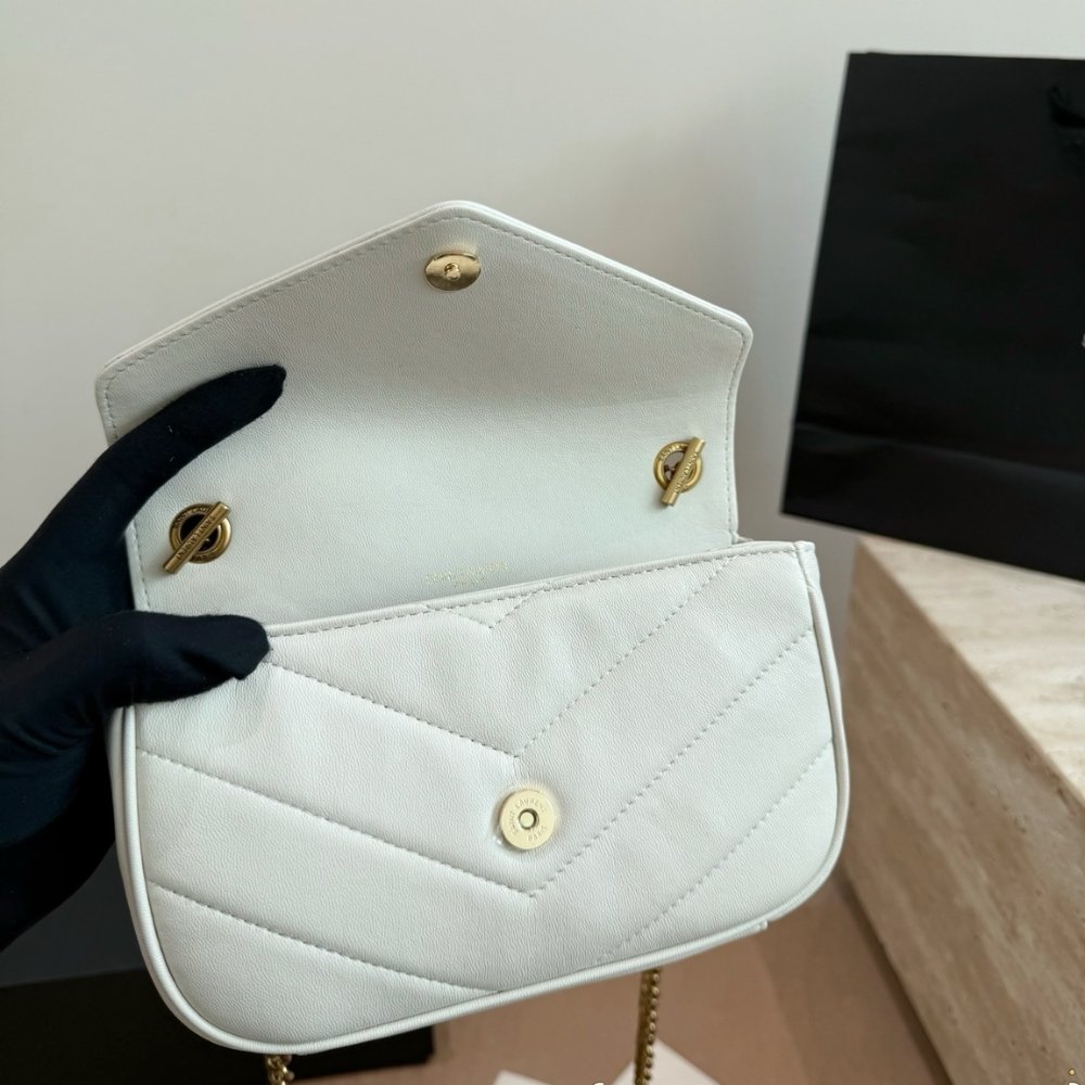 Sa1nt Lau*nt LouLou Medium In Metalasse White 29Cm 801439AAEAX9207