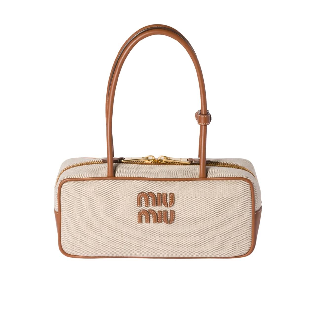 M1um1u Beau Canvas Bag Beige And Brandy 28Cm 5Bb173 Acrn F062F V Owm