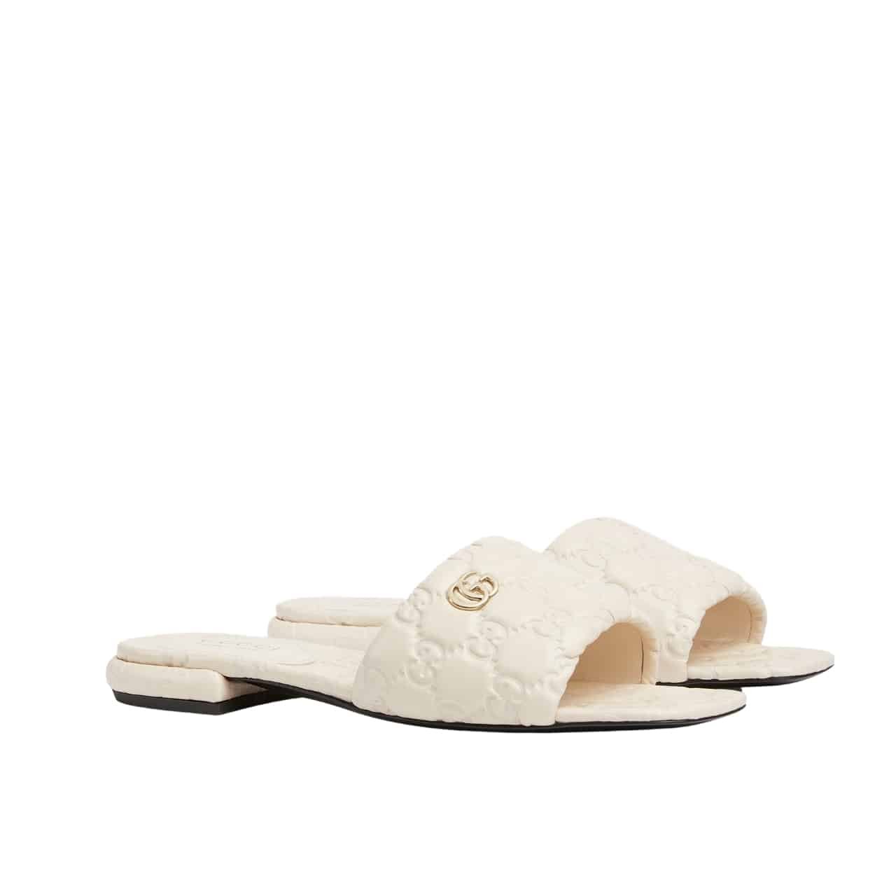 Gvc*1 Women Slide Sandal With Double G Ivory 816330 Aaea2 9540