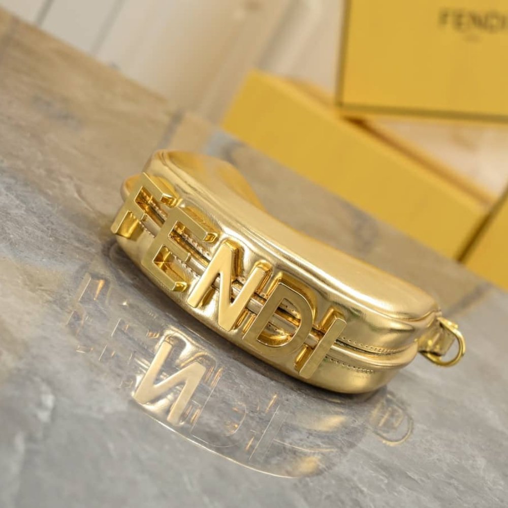 F**di Nano F**digraphy Mini Bag Metallic Gold 16Cm