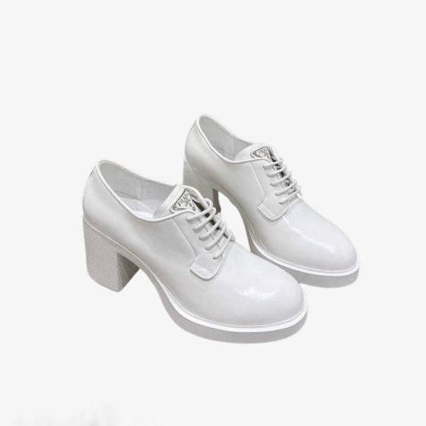 Pra*a Heeled Brushed Leather Lace-Ups White