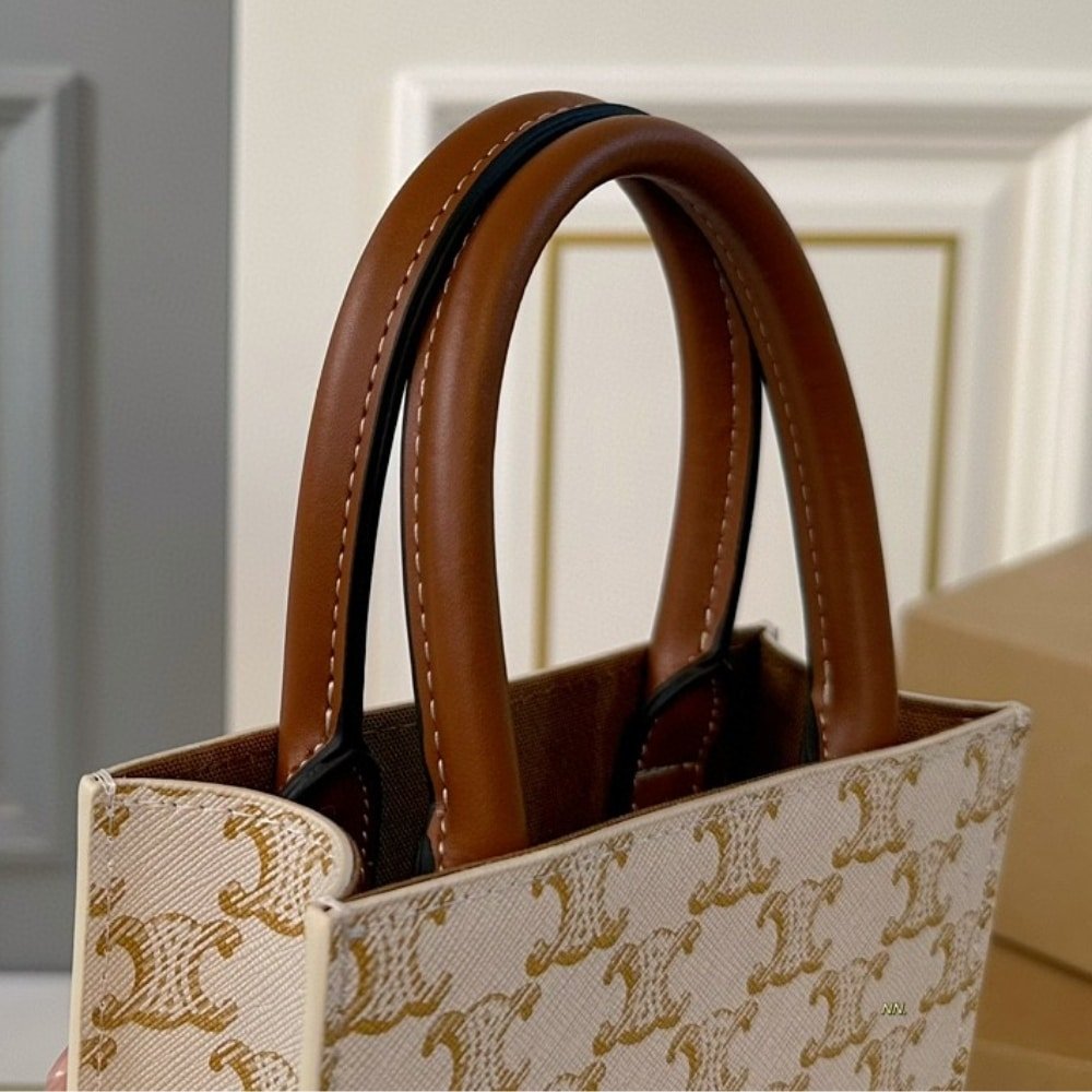 Ce1i*e Mini Vertical Cabas In Triomphe Canvas And Beige 17Cm
