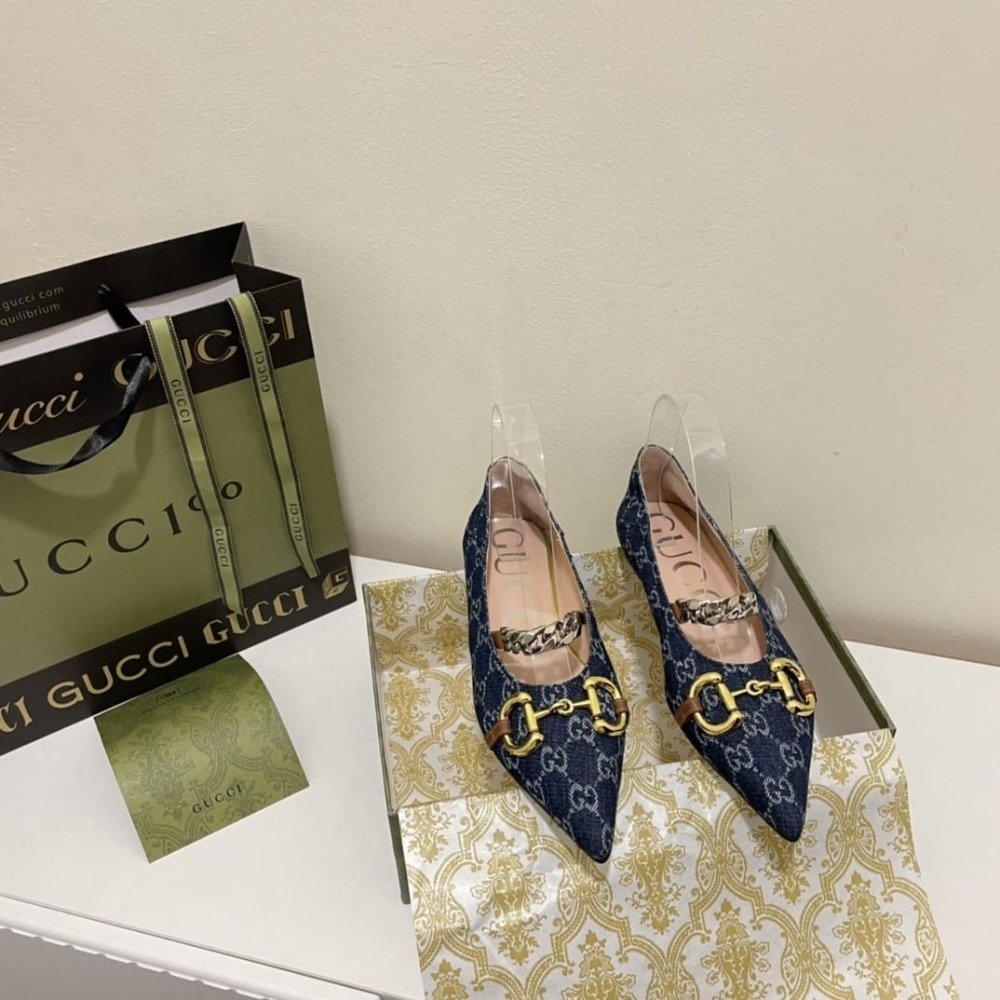 Gvc*1 Women’S Gg Horsebit Ballet Flat Denim 635101 2Kq80 4462