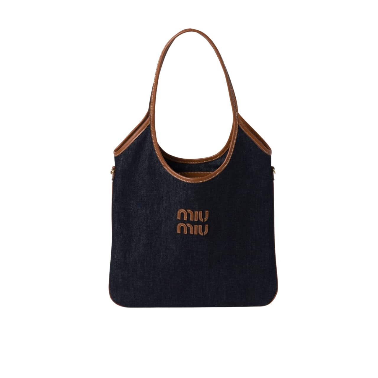 M1um1u Ivy Denim Bag Blue And Brandy 35Cm