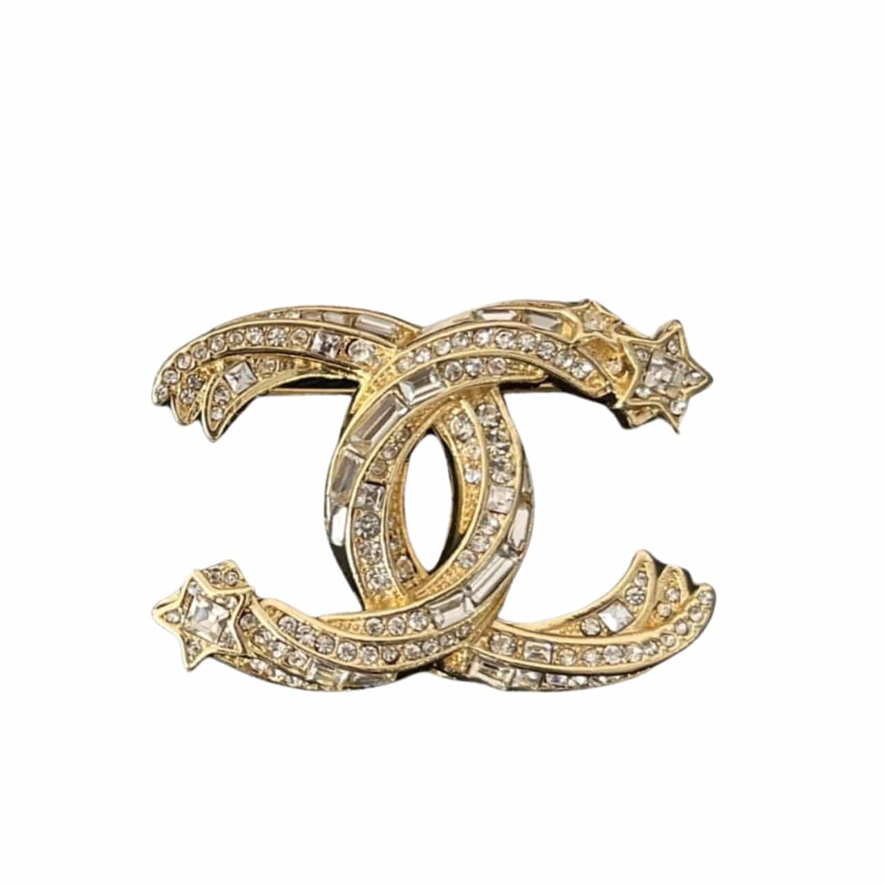 Ch**el Cc Brooch Gold With Stones Attached And Two Stars