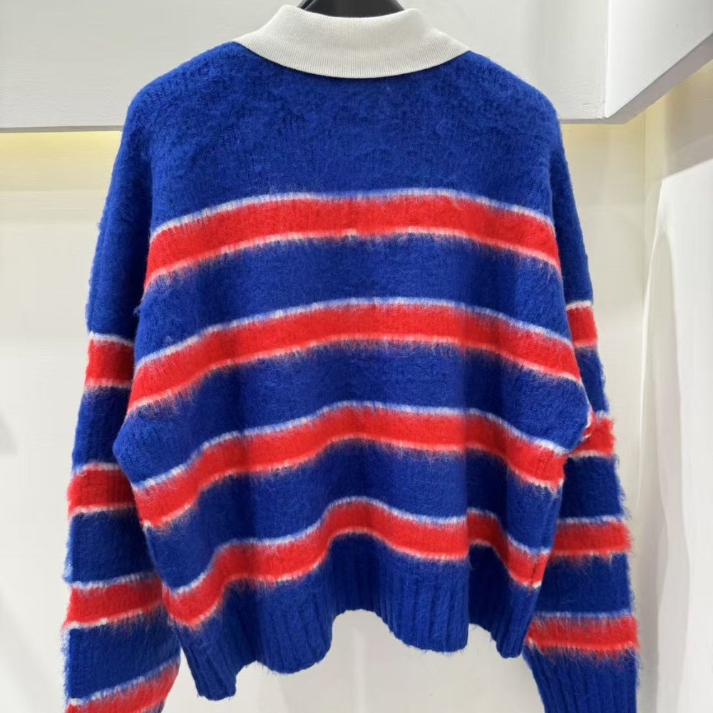 Ce1i*e Polo Sweater In Brushed Striped Cotton Blue And Red Ry0Fq0Zqj Gbt8