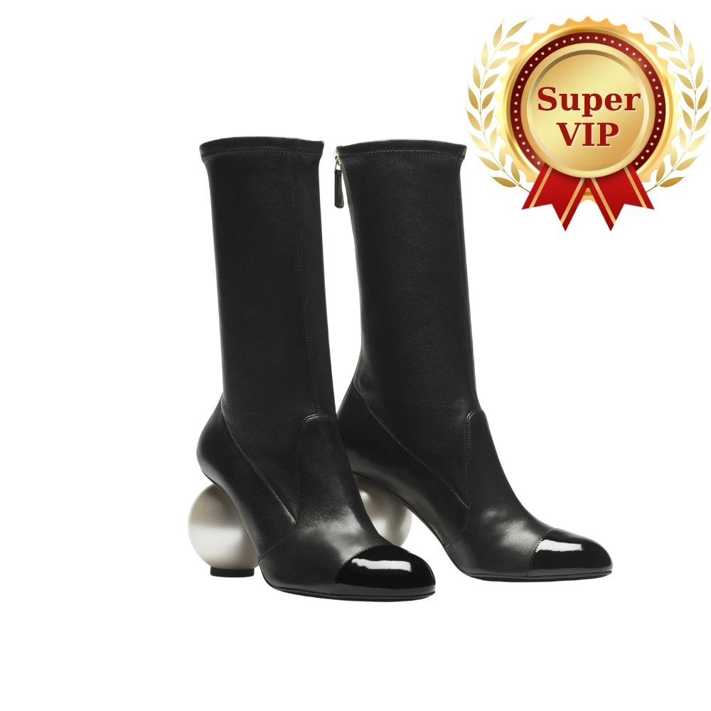 [S*per Vip 1:1] Ch**el Mid Boots Smooth Leather Black G46776 B22203 94305