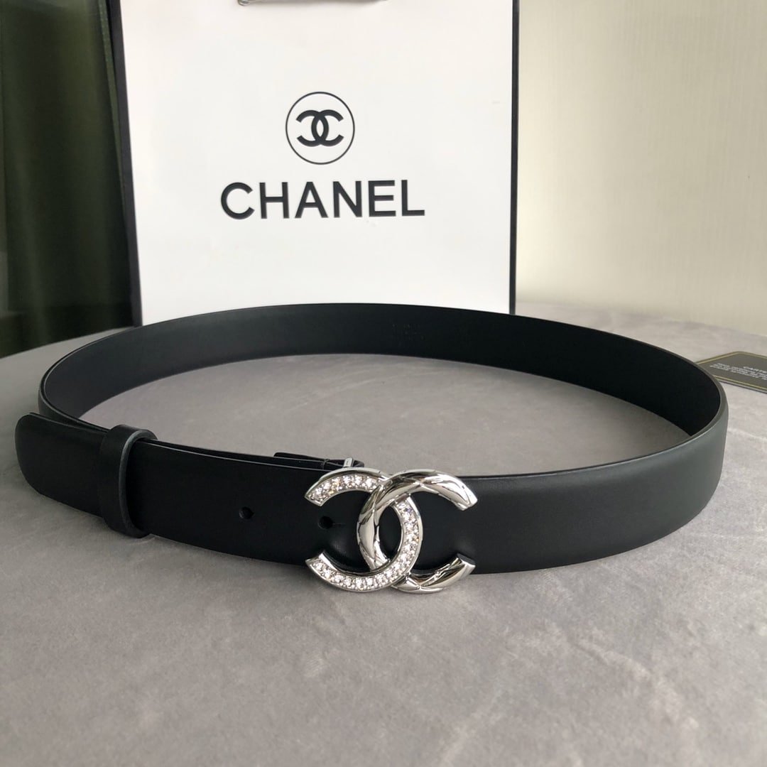 Ch**el Pearl And Leather Silver Tone Metal Black 3Cm
