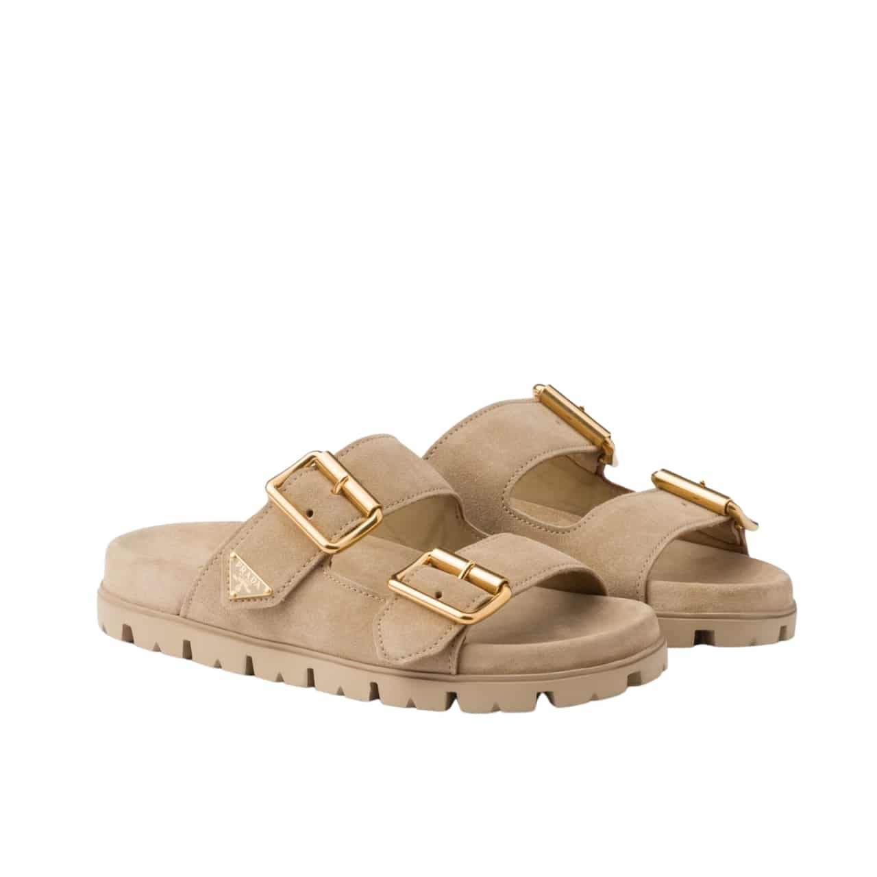 Pra*a Suede Strap Slides Ecru 1Xx692 054 F0379 F 020