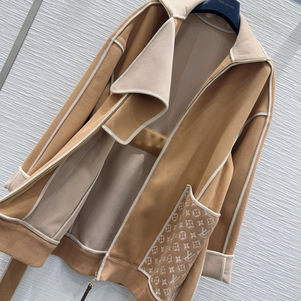 L0vis Vvtt0n Monogram Accent Knitted Coat Camel Beige 1Ahzfy