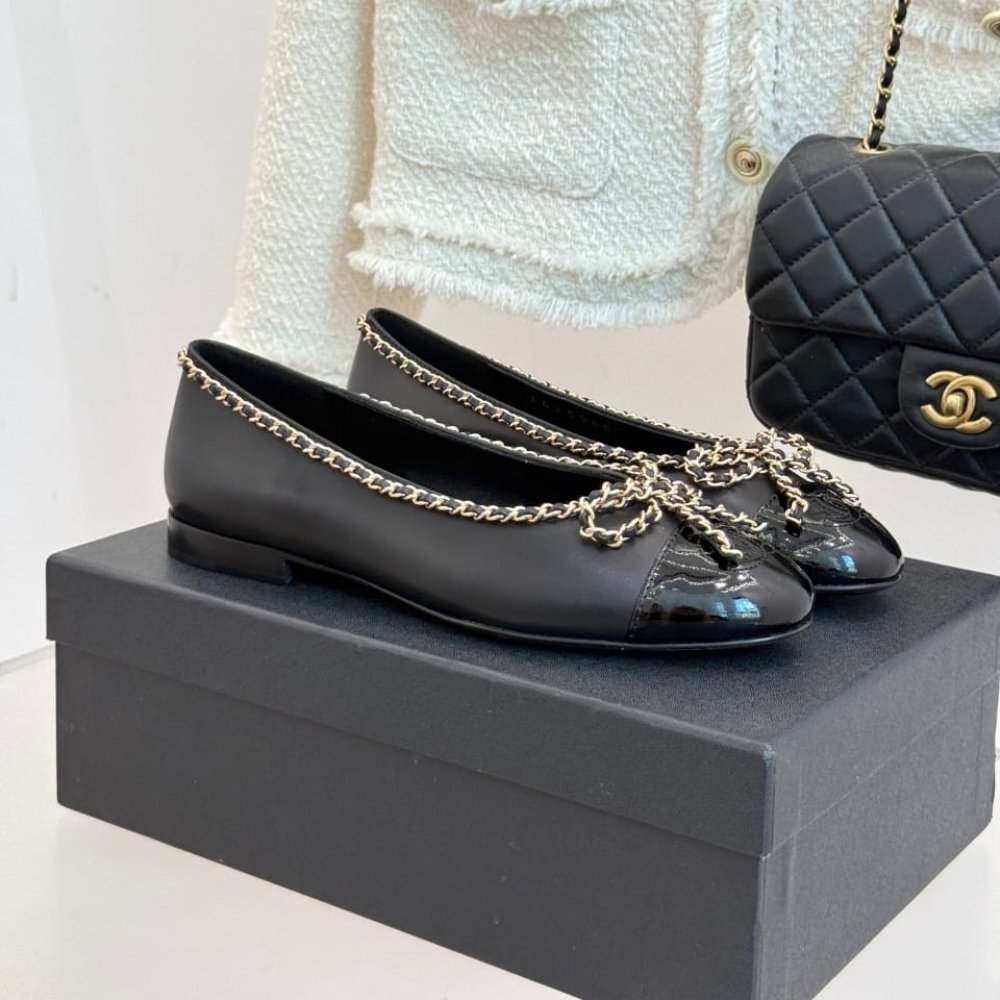 Ch**el Ballet Flats Black Leather G46663 B21588 94305