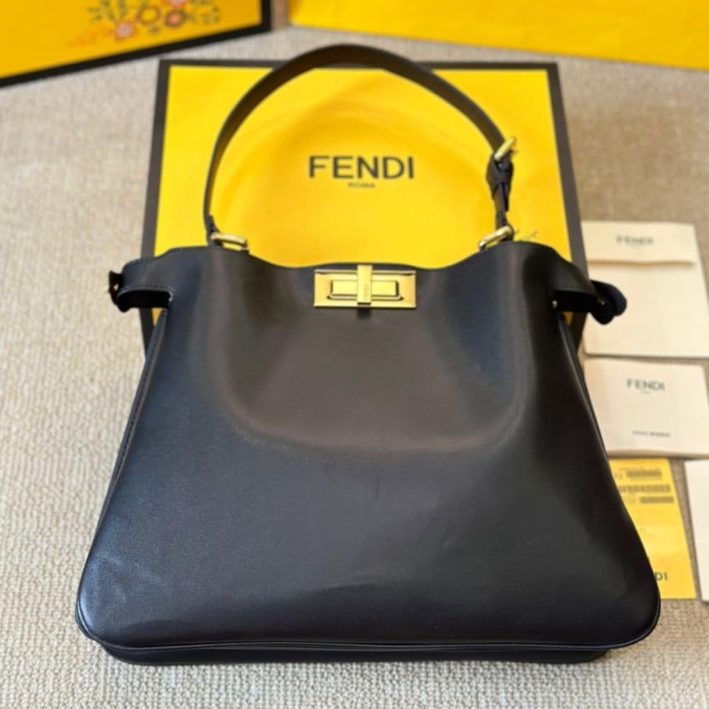 F**di Peekaboo Soft Medium Leather Bag Black 33Cm