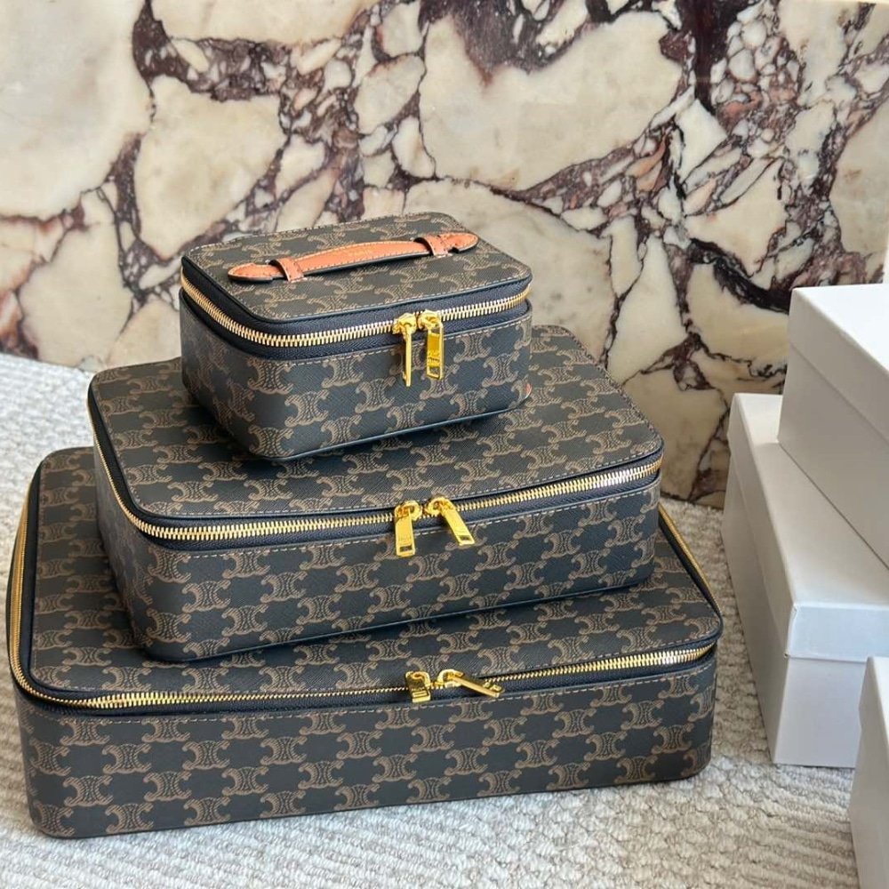 Ce1i*e Small Toiletry Case In Triomphe Canvas And Top Handle Bag 16Cm