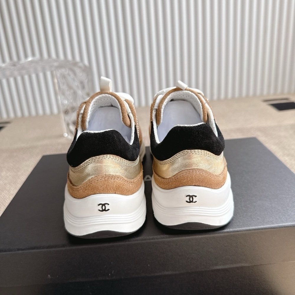 Ch**el Sneaker Gold Beige And Black G46609 B21320 U2406