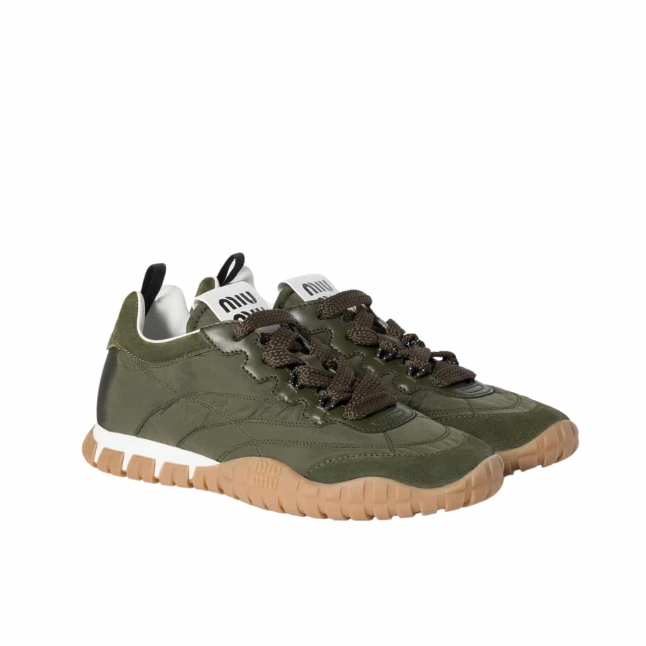 M1um1u Tyre Technical Fabric And Suede Sneaker Lead Green 5E417E Zjm F0466 F 005