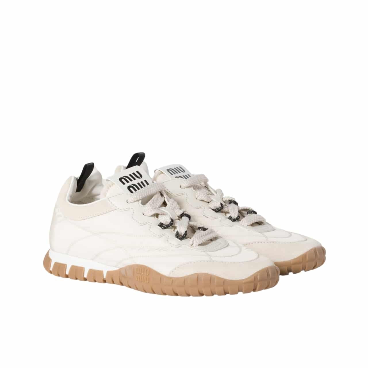 M1um1u Tyre Technical Fabric And Suede Sneaker Cloudy Ivory 5E417E Zjm F0304 F 005