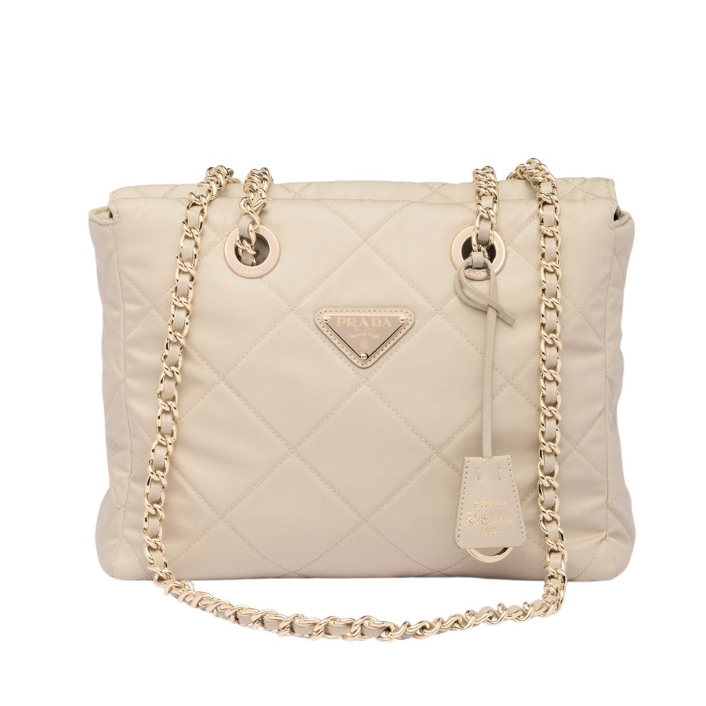 Pra*a Re Edition 1995 Chaîne Re Nylon Tote Bag Beige 25Cm 1Bg468 2Aos F0F24 V Coo