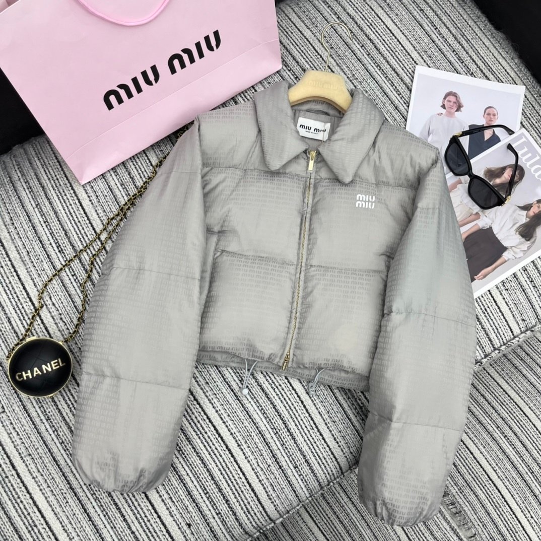 M1um1u Logo Jacquard Puffer Jacket Gray Ml1083 Ooo F0024