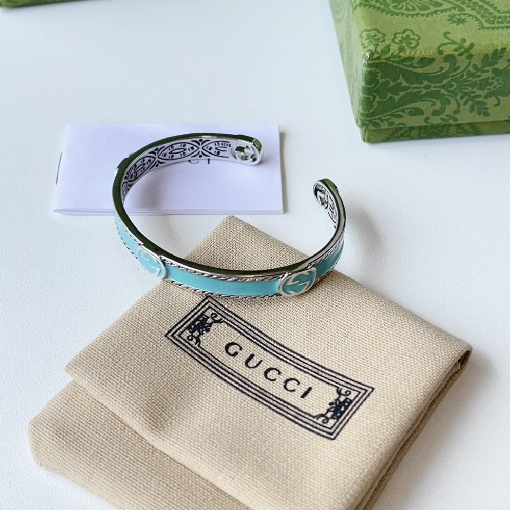 Gvc*1 Cuff Bracelet Interlocking Gg Sterling Silver Turquoise Enamel
