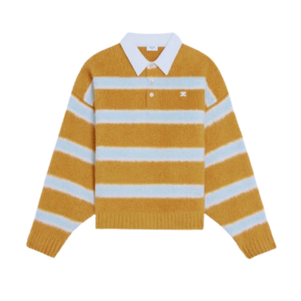 Ce1i*e Polo Sweater In Brushed Striped Cotton Ochre And Light Blue Ry0Fq0Zqj Gbo7