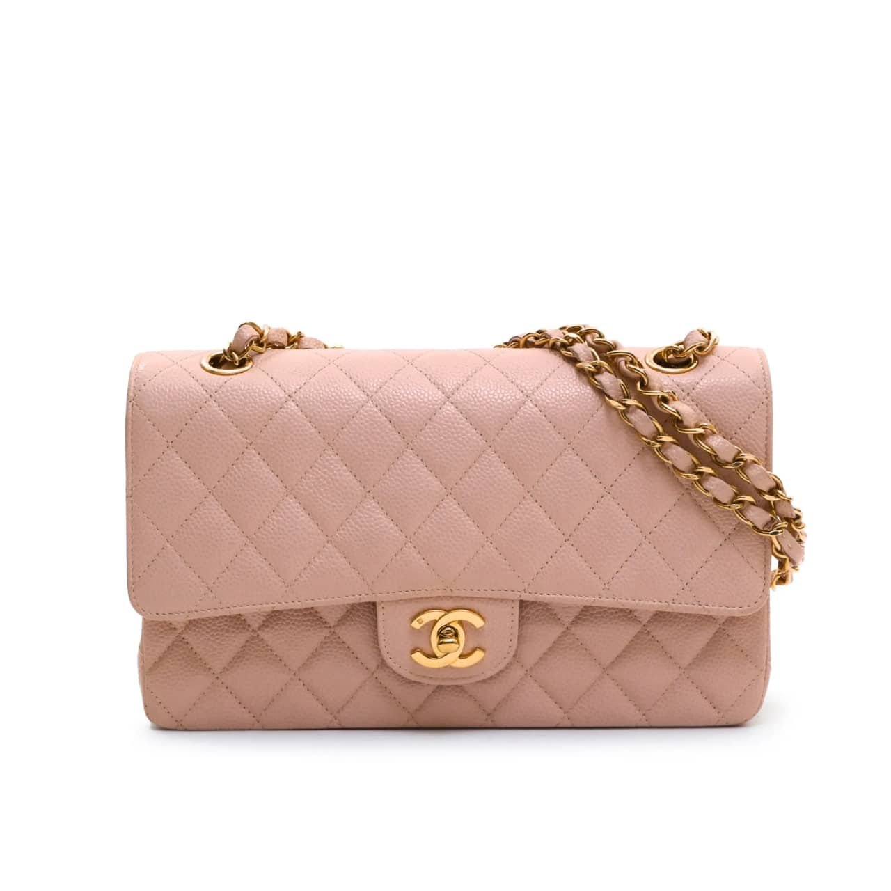 Ch**el Classic Medium Flap Bag With Gold Hardware Pink 25Cm
