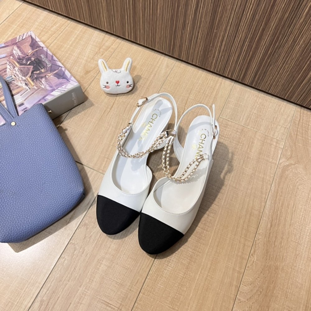 Ch**el Slingbacks Goatskin And Grosgrain White