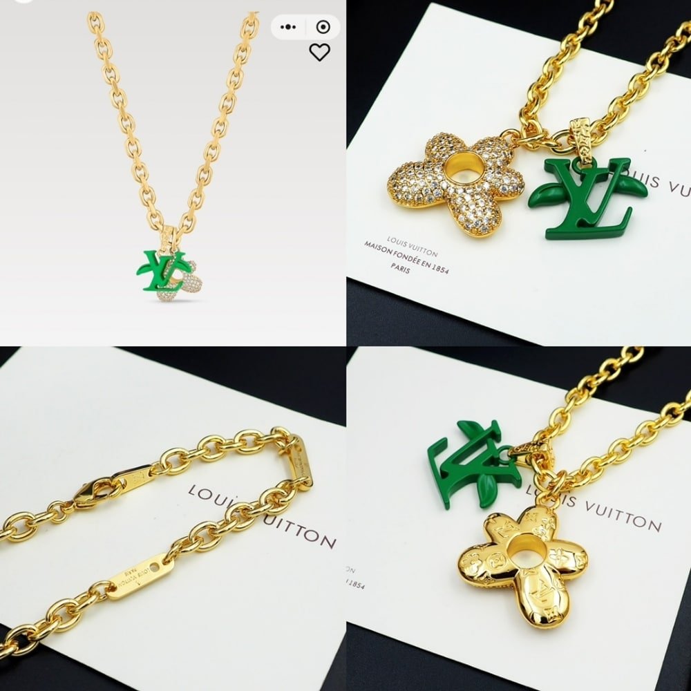 L0vis Vvtt0n Lv Blooming Necklace Gold With Green M01867