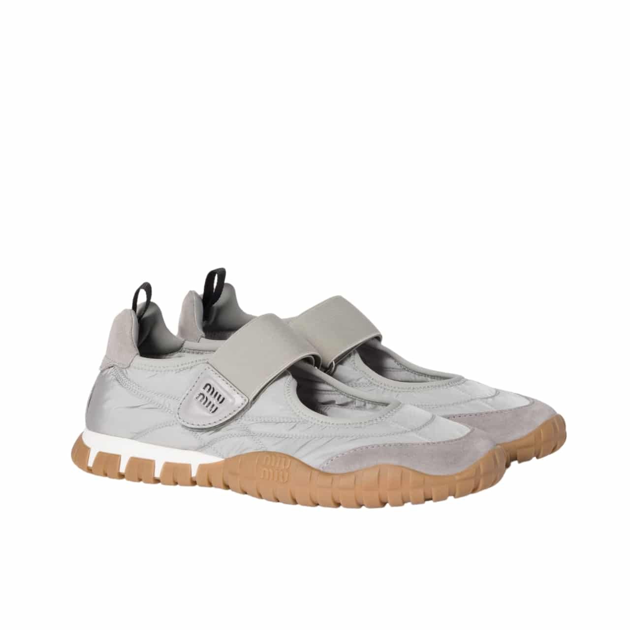 M1um1u Tyre Technical Fabric And Suede Ballerinas Cloudy Gray 5F416E D7C F0424 F 005