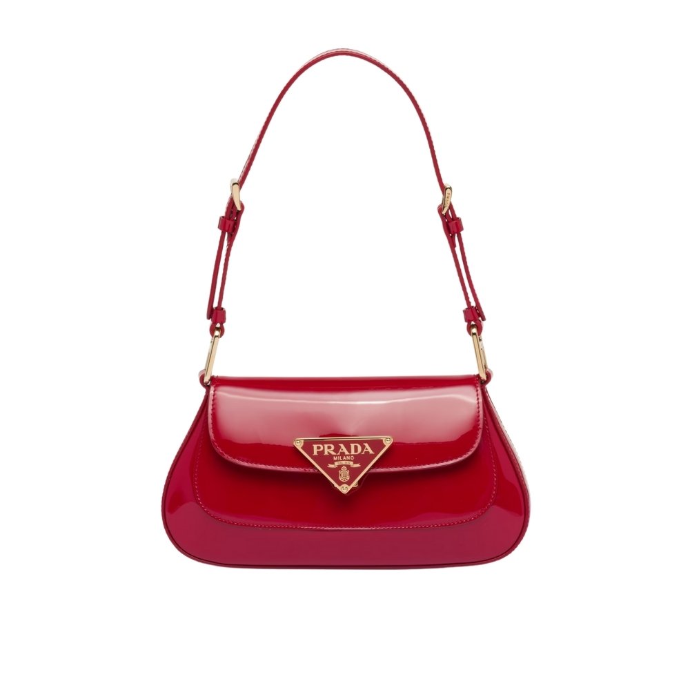 Pra*a Patent Leather Shoulder Bag In Cherry Red 25Cm 1Bd355 069 F0E06 V Hto