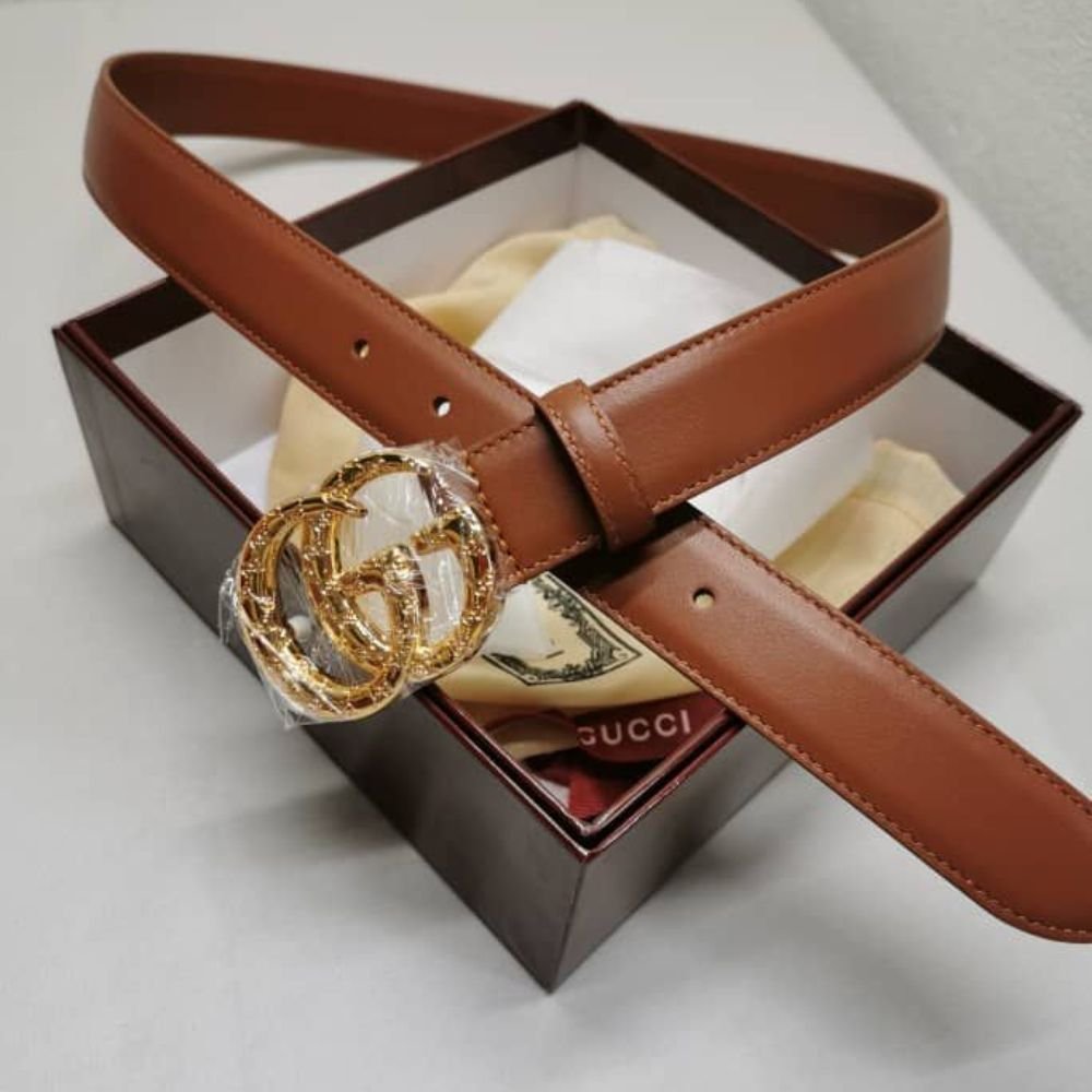Gvc*1 Gg Marmont Thin Belt Orange Leather