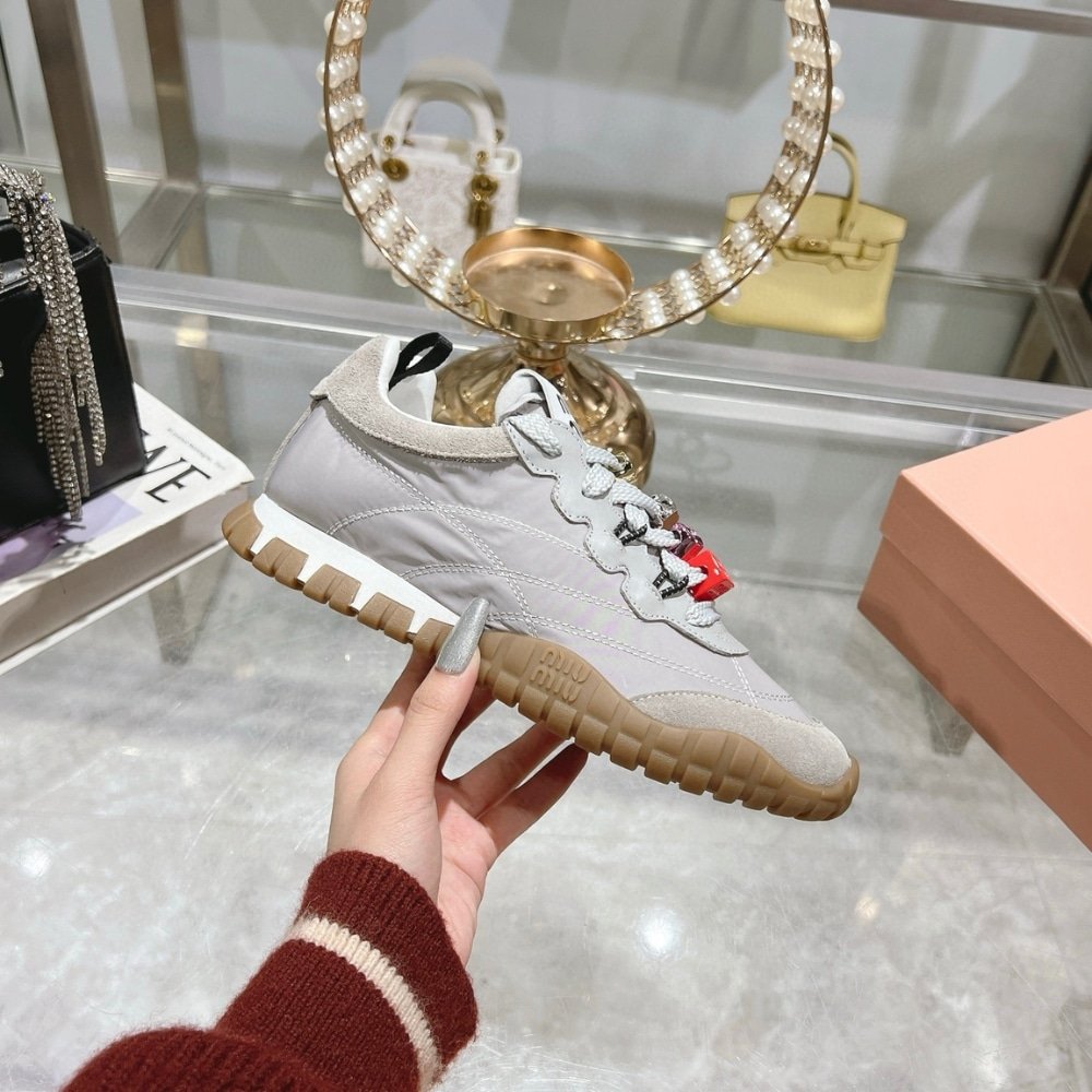 M1um1u Tyre Technical Fabric And Suede Sneaker Cloudy Gray 5E417E Zjm F0424 F 005