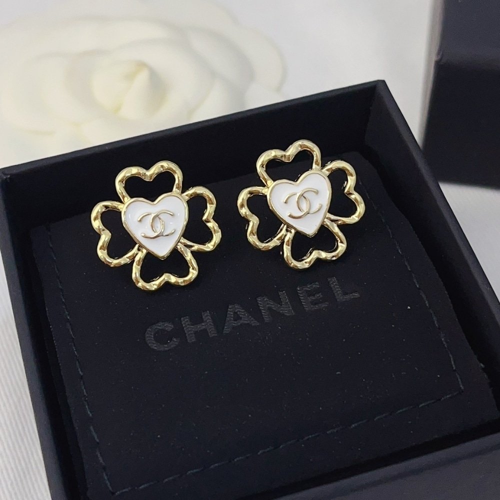 Ch**el Four Leaf Clover Heart Earrings Abf311 B19851 Nafgv