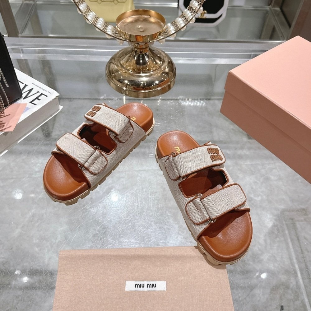 M1um1u Canvas Slides Beige And Brandy 5Xx658 Q1D F062F F 010