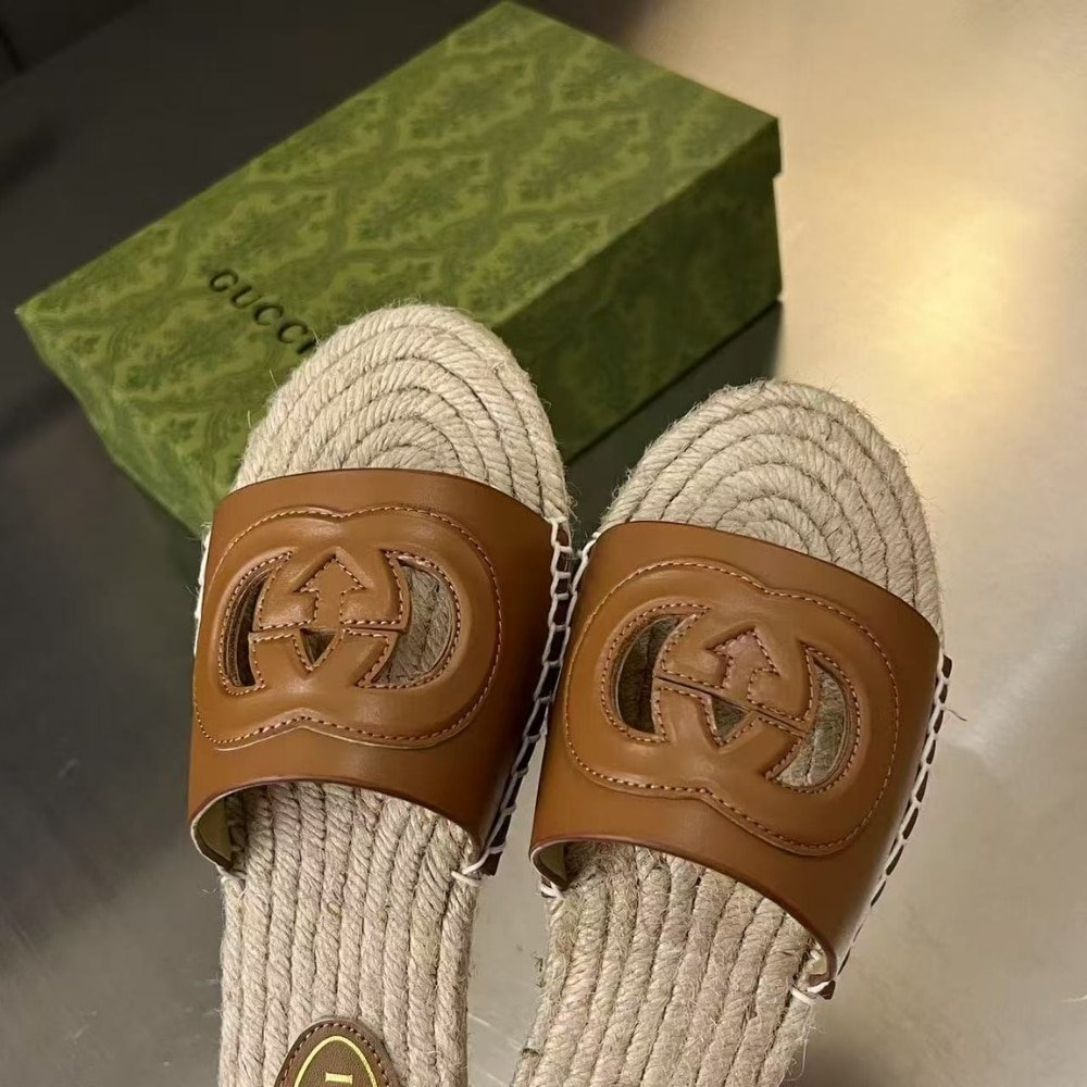 Gvc*1 Interlocking G Cut Out Slide Espadrille Brown 725260 Us000 2535